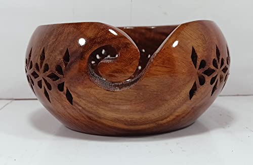 Handmade Wooden Yarn Bowl - Rosewood Crafted Beautiful Yarn Bowl for Knitting and Crochet Yarn (Large)