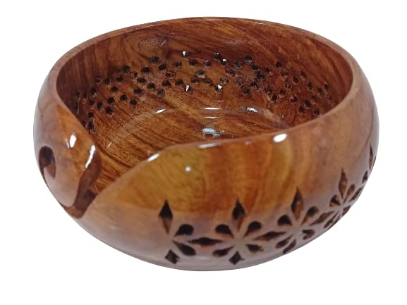 Handmade Wooden Yarn Bowl - Rosewood Crafted Beautiful Yarn Bowl for Knitting and Crochet Yarn (Large)