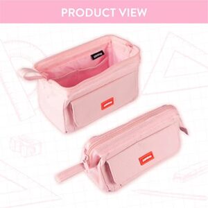 Aobopar Pencil Case, Pink Pen Bag with Zipper, Large Capacity Pencil Pouch with Compartment, Stationery Organizer for People