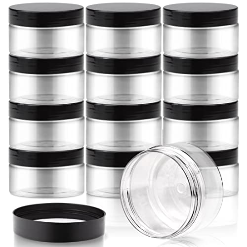 FSWCCK 12 Pack 4 OZ Plastic Jars Round Clear Cosmetic Container Jars with Lids, Wide Mouth Empty Slime Jars, Refillable Clear Travel Storage Jars for Kitchen Use Beauty Products Sample