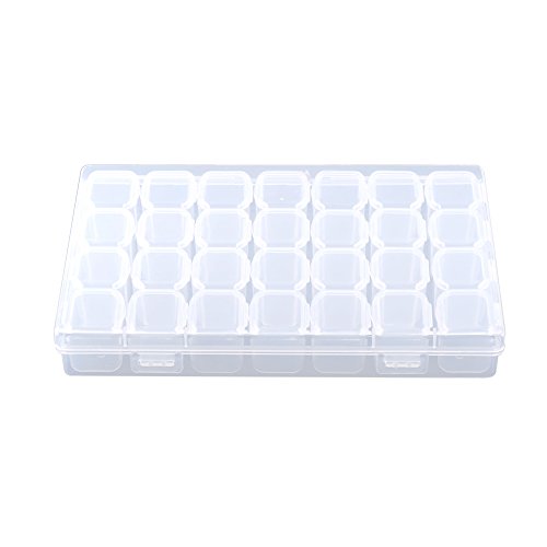 Alvinlite 28 Grids Plastic Organizer Box with Adjustable Dividers, Clear Storage Container for Beads Earring Jewelry Craft Tackles Tools