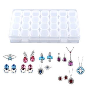 Alvinlite 28 Grids Plastic Organizer Box with Adjustable Dividers, Clear Storage Container for Beads Earring Jewelry Craft Tackles Tools