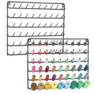 mooace 54 spools thread rack set of 2, metal thread holder organizer with hanging hooks for embroidery quilting and sewing threads, brown