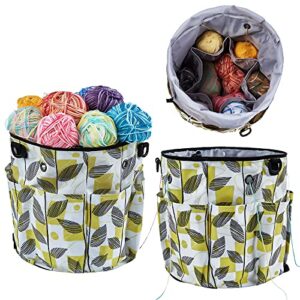 Yuar butee Double-Layer,Yarn Storage Bag,Knitting Tote Bag,with 6 Grommets,Drawstring Closure,Easy to Carry Knitting Needles,Crochet Hooks and Accessories Yellow