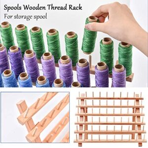 BigOtters Embroidery Thread Holder, 60 Spools Holder Wooden Thread Rack Braiding Rack with Needles Sewing Scissors Needle Threader for Embroidery Hair Separated Quilting and Sewing Threads