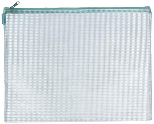 Avery Elle Zippered Vinyl Mesh Pouch-Aqua-Large