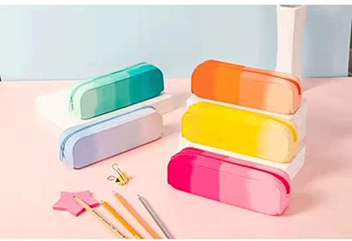 Silicone Pencil Case, Portable Waterproof Pencil Pouch Bag Gradient color Multifunctional for Pencils Makeup Organizer With Zipper for Student Adults - Pink