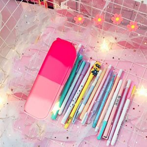 Silicone Pencil Case, Portable Waterproof Pencil Pouch Bag Gradient color Multifunctional for Pencils Makeup Organizer With Zipper for Student Adults - Pink