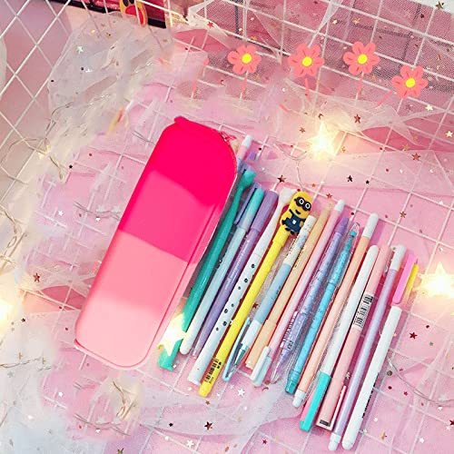 Silicone Pencil Case, Portable Waterproof Pencil Pouch Bag Gradient color Multifunctional for Pencils Makeup Organizer With Zipper for Student Adults - Pink