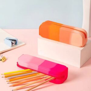 Silicone Pencil Case, Portable Waterproof Pencil Pouch Bag Gradient color Multifunctional for Pencils Makeup Organizer With Zipper for Student Adults - Pink