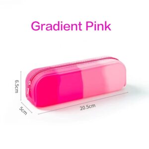 Silicone Pencil Case, Portable Waterproof Pencil Pouch Bag Gradient color Multifunctional for Pencils Makeup Organizer With Zipper for Student Adults - Pink