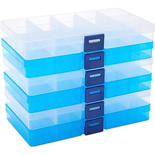 6 Pack Plastic Jewelry Organizer Box with Labels and Dividers for Custom Organization (7 x 4 x 1 in)