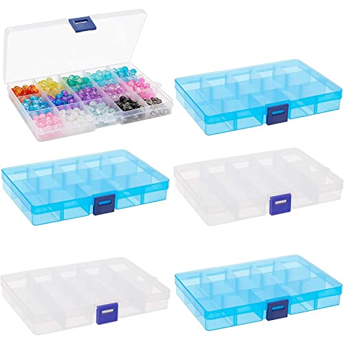 6 Pack Plastic Jewelry Organizer Box with Labels and Dividers for Custom Organization (7 x 4 x 1 in)