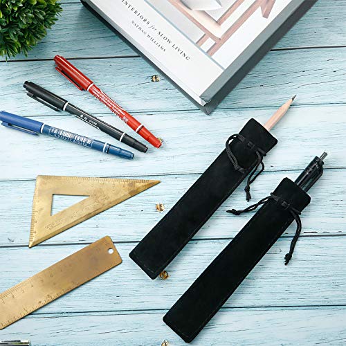 50 Pieces Pen Pouch Velvet Drawstring Pen Bag Velvet Case Pencil Bag for Pen and Pencil (Black)