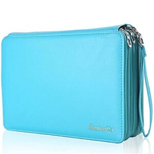 shulaner 200 slots colored pencil case organizer with zipper pu leather large capacity pen holder bag (lake blue)