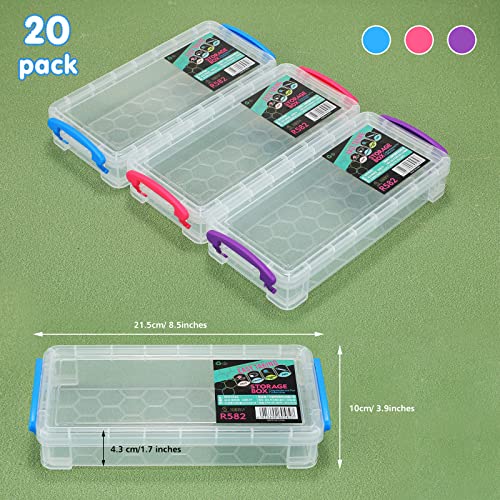 20 Pcs Clear Plastic Pencil Box Large Capacity Pencil Box Stackable Plastic Pencil Case Clear Crayon Organizers and Storage Plastic Pencil Storage for Kids School Drawing Tools Office Storage Supplies