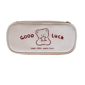 cute bear large capacity pencil case japanese canvas pen holder kawaii stationery pouch cartoon makeup cosmetics bag for back to scool students (good luck)