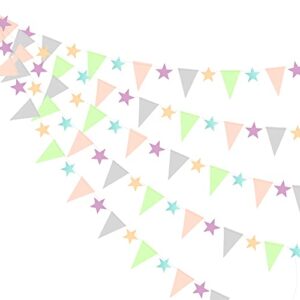 30ft pastel banner stars garland triangle flag pennant bunting streamers for kids birthday party backdrop for baby shower nursery unicorn first birthday home wedding bridal shower decor (macaron)