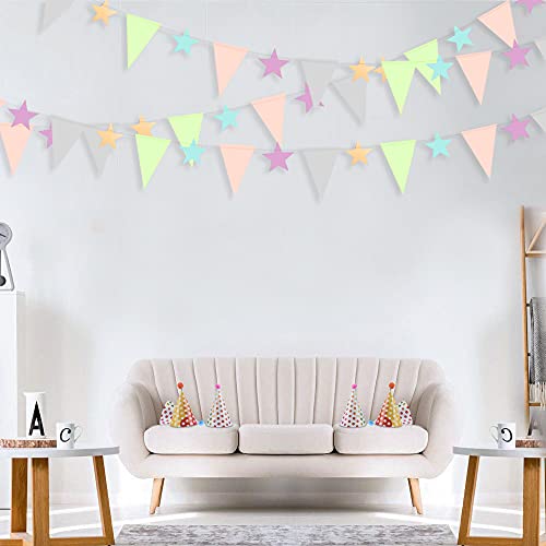 30Ft Pastel Banner Stars Garland Triangle Flag Pennant Bunting Streamers for Kids Birthday Party Backdrop for Baby Shower Nursery Unicorn First Birthday Home Wedding Bridal Shower Decor (Macaron)