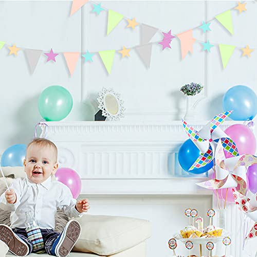 30Ft Pastel Banner Stars Garland Triangle Flag Pennant Bunting Streamers for Kids Birthday Party Backdrop for Baby Shower Nursery Unicorn First Birthday Home Wedding Bridal Shower Decor (Macaron)