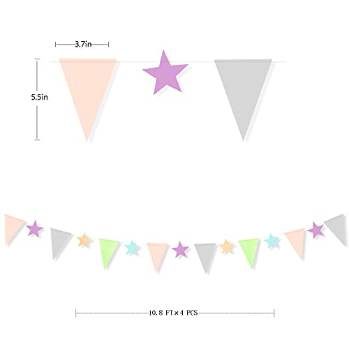 30Ft Pastel Banner Stars Garland Triangle Flag Pennant Bunting Streamers for Kids Birthday Party Backdrop for Baby Shower Nursery Unicorn First Birthday Home Wedding Bridal Shower Decor (Macaron)