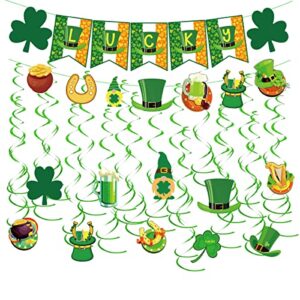 st patricks day decorations 24 pcs, shamrock lucky banner garlands clover hanging swirls irish decor for home saint patrick party supplies