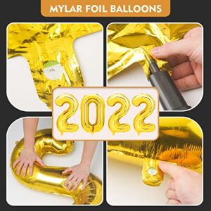 2022 Graduation Decorations kit -black and gold Graduation Party Decorations Supplies,Congrats Grad Banners,Balloons, Porch Sign,Foil Curtains,Huge 2022 School Graduation Party Set,48 Pcs