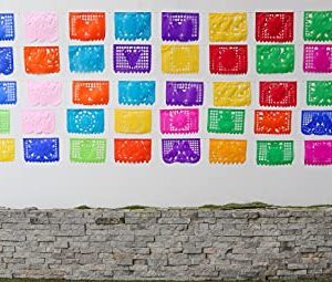 Papel Picado Party Banner - Fiesta Party Decorations - 5 Pk 82 Ft Total - Tissue Paper Fiesta Banner - Mexican Theme Party Decorations - Cinco de Mayo - Dia de los Muertos - Mexican Party Supplies