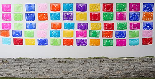 Papel Picado Party Banner - Fiesta Party Decorations - 5 Pk 82 Ft Total - Tissue Paper Fiesta Banner - Mexican Theme Party Decorations - Cinco de Mayo - Dia de los Muertos - Mexican Party Supplies