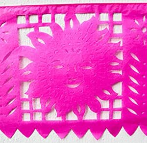 Papel Picado Party Banner - Fiesta Party Decorations - 5 Pk 82 Ft Total - Tissue Paper Fiesta Banner - Mexican Theme Party Decorations - Cinco de Mayo - Dia de los Muertos - Mexican Party Supplies