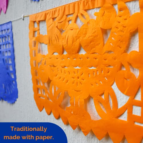 Papel Picado Party Banner - Fiesta Party Decorations - 5 Pk 82 Ft Total - Tissue Paper Fiesta Banner - Mexican Theme Party Decorations - Cinco de Mayo - Dia de los Muertos - Mexican Party Supplies