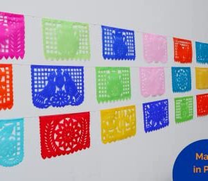 Papel Picado Party Banner - Fiesta Party Decorations - 5 Pk 82 Ft Total - Tissue Paper Fiesta Banner - Mexican Theme Party Decorations - Cinco de Mayo - Dia de los Muertos - Mexican Party Supplies