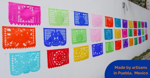 Papel Picado Party Banner - Fiesta Party Decorations - 5 Pk 82 Ft Total - Tissue Paper Fiesta Banner - Mexican Theme Party Decorations - Cinco de Mayo - Dia de los Muertos - Mexican Party Supplies