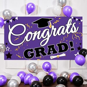 bunny chorus graduation decorations 2023 party backdrop banner, extra large 71″ x 40″ purple black photo booth props decorations, congrats grad home for outdoor indoor supplies