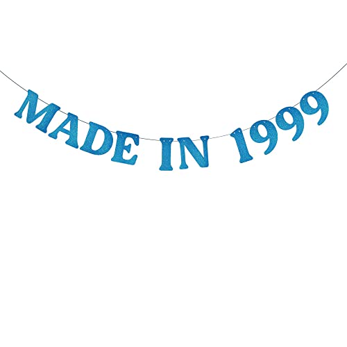 WEIANDBO MADE IN 1999 Blue Glitter Banner,Pre-Strung,24rd Birthday Party Decorations Bunting Sign Backdrops,MADE IN 1999