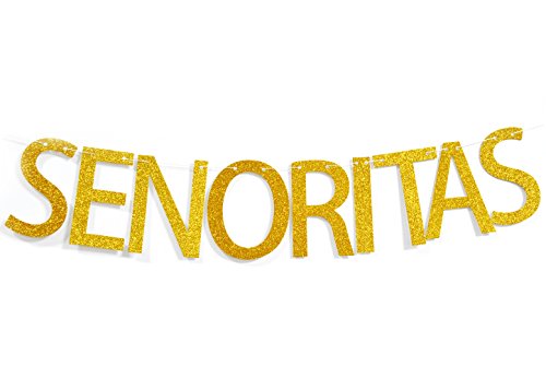 Margaritas Senoritas Gold Glitter Banner, Prestrung Mexican Fiesta Party Supplies