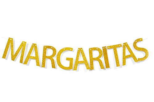 Margaritas Senoritas Gold Glitter Banner, Prestrung Mexican Fiesta Party Supplies