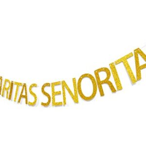 Margaritas Senoritas Gold Glitter Banner, Prestrung Mexican Fiesta Party Supplies