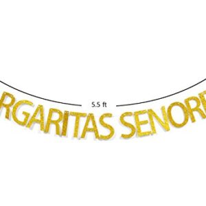 Margaritas Senoritas Gold Glitter Banner, Prestrung Mexican Fiesta Party Supplies