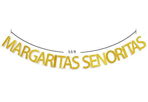 Margaritas Senoritas Gold Glitter Banner, Prestrung Mexican Fiesta Party Supplies