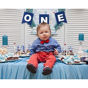 High Chair Decorations for 1st Birthday - 2-Piece Set - Boys' First Year Birthday Party Pack - Includes Felt Birthday Party Banner and Felt Party Hat - Birthday Party Supplies, Blue