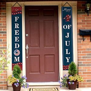 Patriotic Soldier Porch Sign Welcome Banners, American Flag Decoration Patriotic Decor Party Supplies for -4th of July Memorial Day Independence Day Labor Day Hanging Banner Yard, Red and Navy