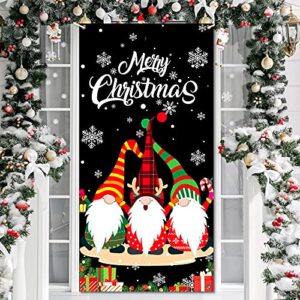 Merry Christmas Gnome Door Cover Gnome Christmas Door Decorations Xmas Backdrop Gnome Theme Door Banner Background for Christmas Winter Holiday Xmas Eve Party Photo Booth Prop Supplies