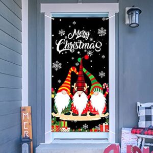 Merry Christmas Gnome Door Cover Gnome Christmas Door Decorations Xmas Backdrop Gnome Theme Door Banner Background for Christmas Winter Holiday Xmas Eve Party Photo Booth Prop Supplies
