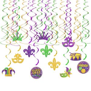 sunkim 24pcs mardi gras decoration carnival party supplies hanging swirl party decoration kit with masquerade masks crown pattern for mardi gras theme party carnival new orleans photo prop supplies veteransday