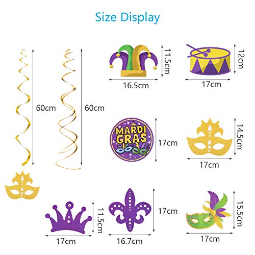 SUNKIM 24Pcs Mardi Gras Decoration Carnival Party Supplies Hanging Swirl Party Decoration Kit with Masquerade Masks Crown Pattern for Mardi Gras Theme Party Carnival New Orleans Photo Prop Supplies VeteransDay