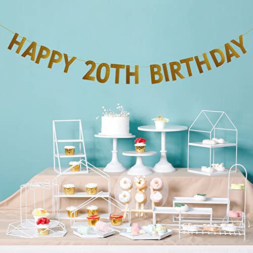 HAPPY 20TH BIRTHDAY Banner for 20th Birthday Party Decorations Pre-strung No Assembly Required Gold Glitter Paper Garlands Banner Letters Gold Betteryanzi