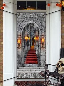 remagr door cover decorations castle entrance door cover 3d medieval theme castle backdrop gothic birthday photo background banner for remagr vampire party decor supplies, 78 x 36 inch