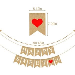 Jute Burlap Happy Sweet 16 Banner for Girl 16th Birthday Party Bunting Garland Decoration