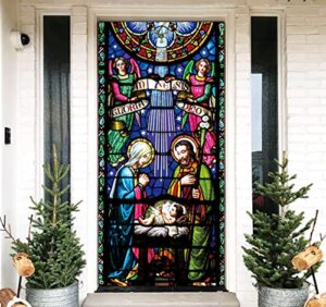 holy nativity christmas door cover manger scene religious christmas door banner backdrop large religious christmas decoration large xmas door sign banner jesus nativity backdrop 6.6 x 3.0 ft